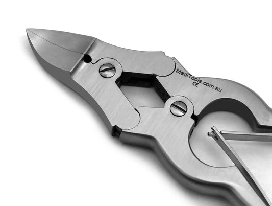 MediTools-Toenail Nippers, Clippers, Double Action, Heavy Duty Toenail Cuter for Thick Nails, Pedicure, Manicure, Podiatrist's Nippers, Concave Jaws, Ingrown Nails Cutter, Stainless Steel, Premium