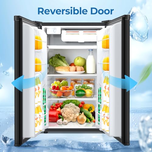 Electactic 4.5 Cu.ft Mini Fridge with Freezer, Compact Refrigerator with Reversible Single Door, Adjustable Thermostat, Low Noise, Energy Efficient for Office, Dorm, Bedroom, Apartment BLACK