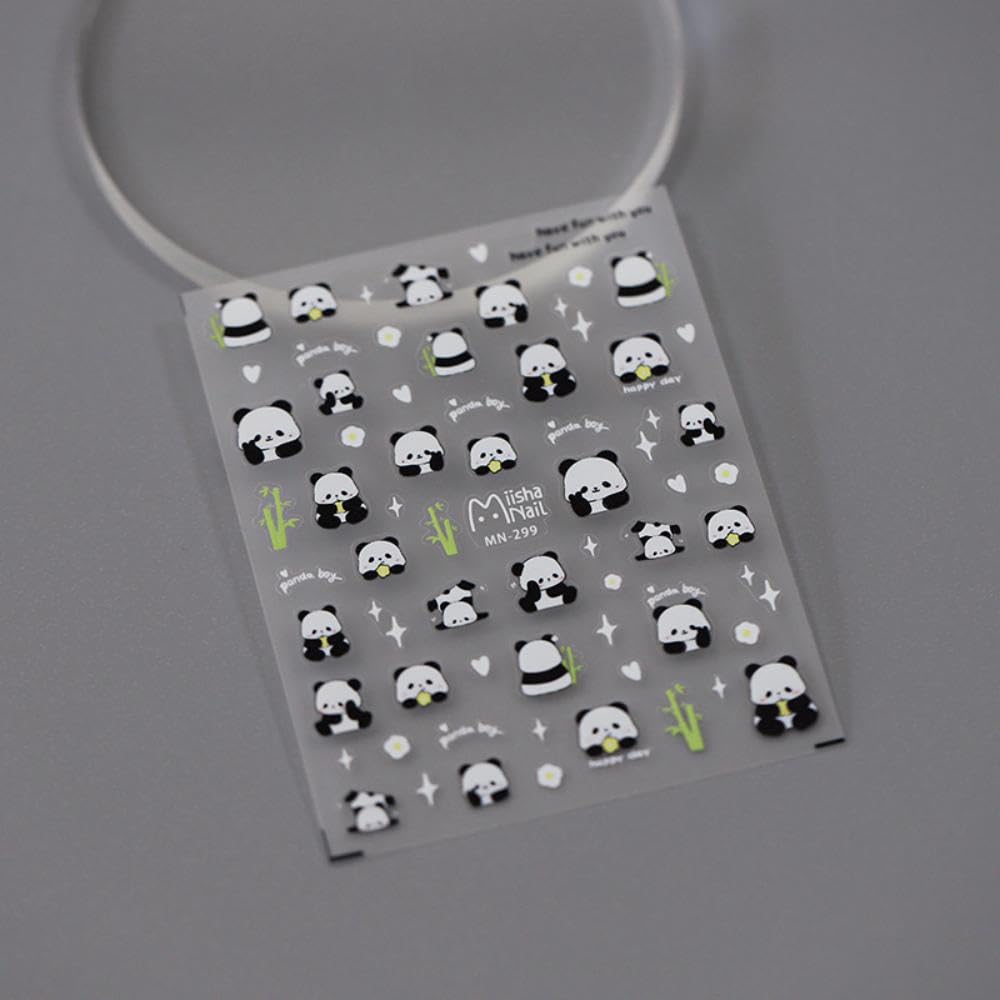 Panda Nail Stickers Cartoon Bamboo Nail Decals 5D Embossed Cute Animal Prints Nails Designs 3D Self-Adhesive Spring Nail Art Stickers Summer Nails Decoration Accessories for Women Manicure 1 Sheet