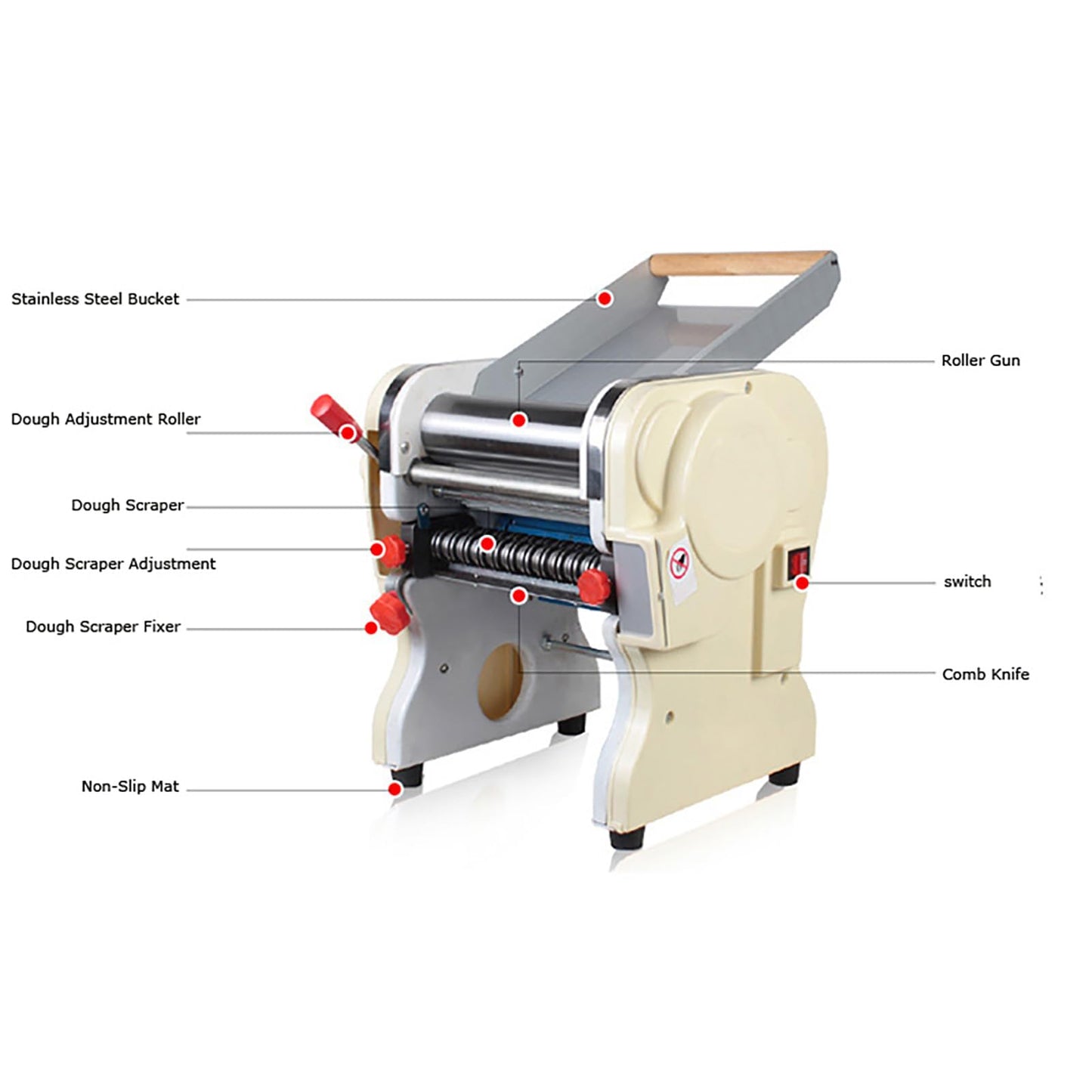 WYDDDARY Electric Pasta Press Maker Noodle Machine Stainless Steel Electric Noodle Maker with 0.12inch/3mm and 0.35in/9mm Wide Knife for Home Commercial 110V