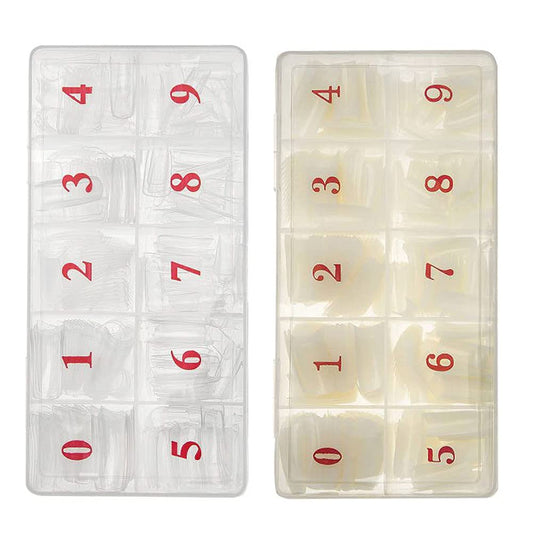 Acrylic Nail Tips 500pcs Natural and 500pcs Clear Half Cover Artificial Natural French False Nails 10 Sizes with Box for Salons and Home DIY