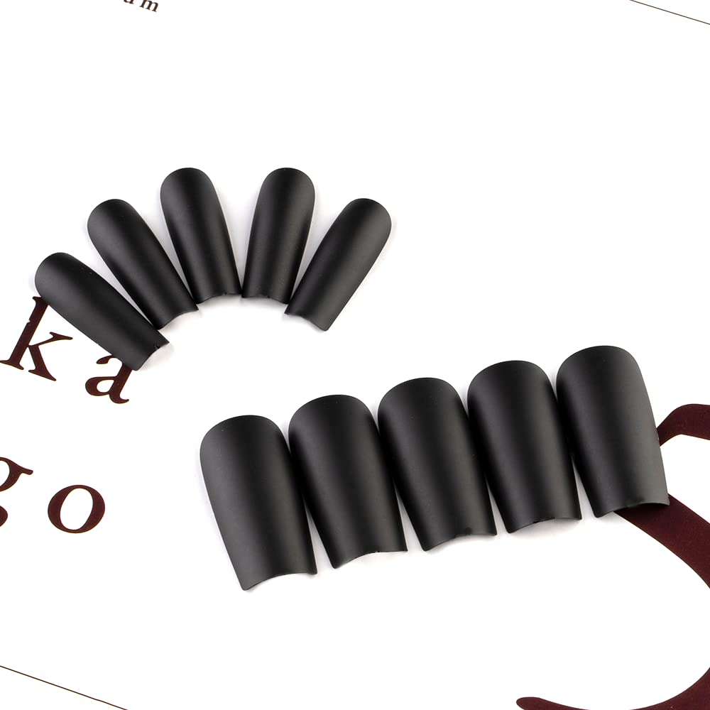 Matte Black Press On Nails Medium Long Square, Xcreando Medium Coffin Nails Acrylic Press ons Glue on Nails, Solid Color Fake Nail for Women, Natural Thick Artificial Stick on