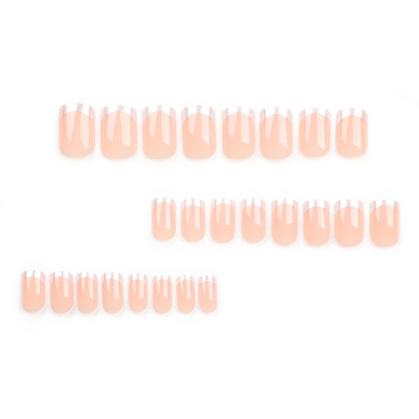 CTTHNBD Press on Nails Square - Short Fake Nails with Silver French Design - Nude False Nails Glossy Stick on - for Women 24 Pcs