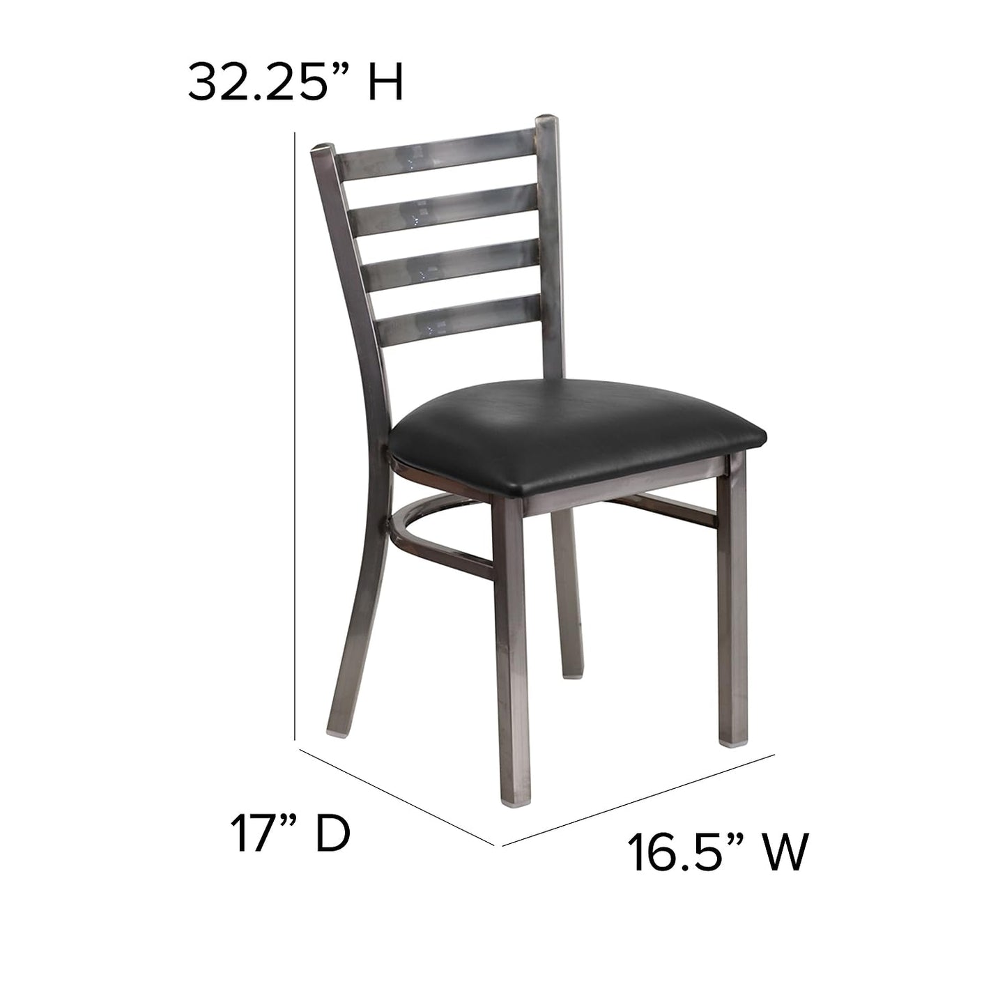 Flash Furniture 2 Pack HERCULES Series Clear Coated Ladder Back Metal Restaurant Chair - Black Vinyl Seat