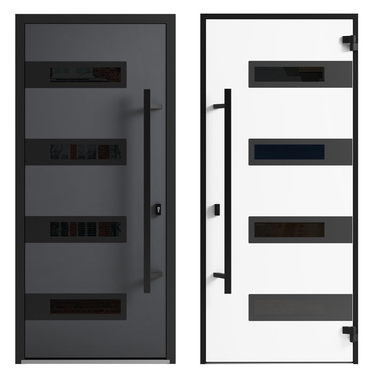 Front Exterior Prehung Steel Door/Ronex 0131 Grey/Side and Top Exterior Window Sidelite/Entry Metal Modern Painted W36+12" x H80+16" Right Hand Inswing