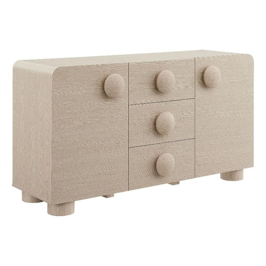 Modway Sonnet Retro Curved Sideboard in Ash – 57 Inch Modern Buffet Cabinet with Circle Knobs – Credenza Cabinet with 3 Drawers – TV Stand Media Cabinet for Living Room, Home Office, Lounge Area