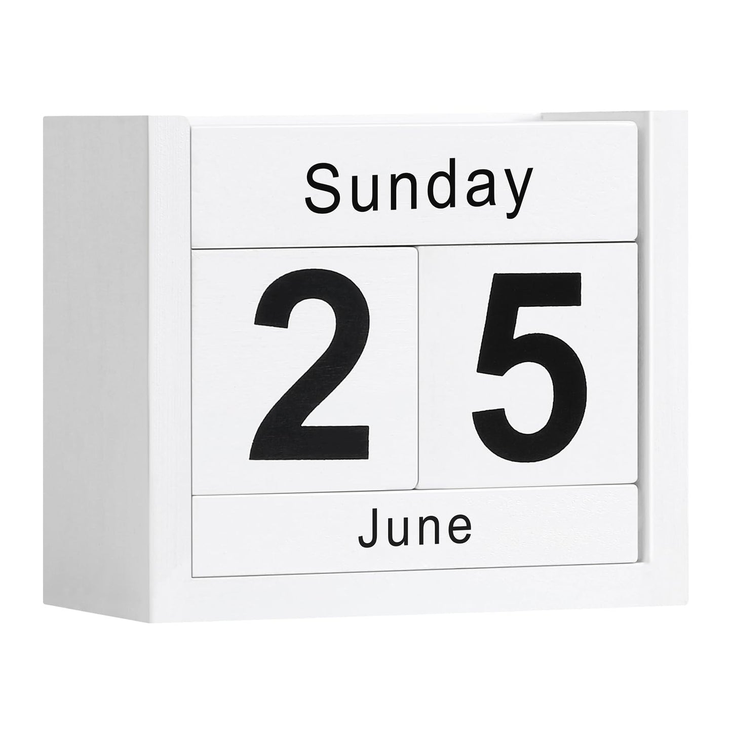 DEERINE Wooden Block Calendar for Desk, Daily Desktop Perpetual Desk Calendar, Cute Date Display Blocks Desk Accessory for Home Office Decor, Teacher, Classroom, Reusable Yearly, White