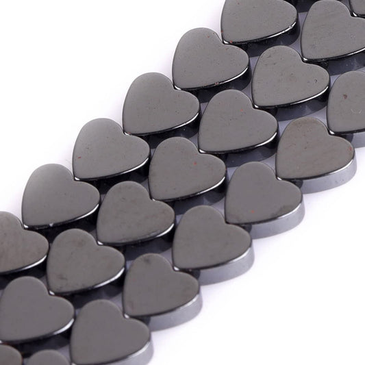 HAAMIIQII 50pcs 8mm Natural Black Hematite Loose Gemstone Beads Heart Shape Spacer Stone Beads for Jewelry Making DIY Bracelets Necklaces Crafting