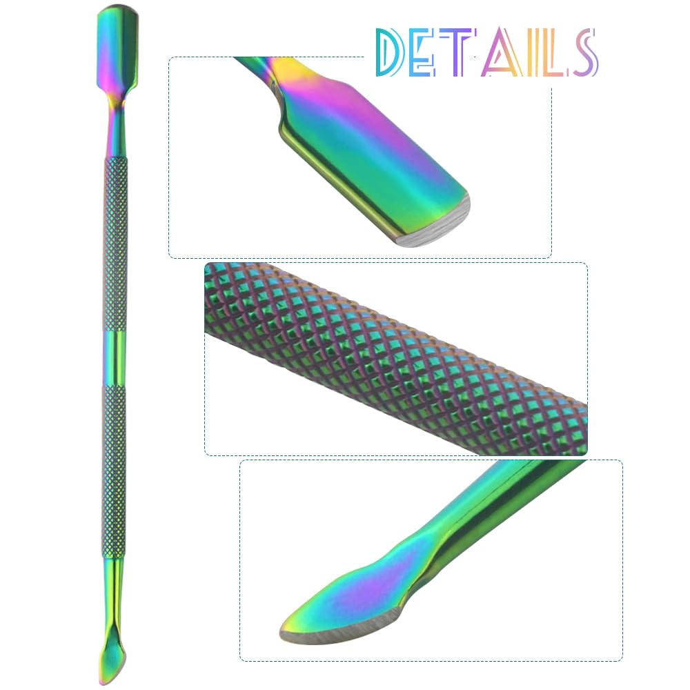 XINMEIWEN 8 Pieces Nail Cuticle Pusher Stainless Steel Nail Polish Cuticle Remover Double Ended Manicure Nail Pedicure Tool Metal Cuticle Peeler Scraper for Fingernails and Toenails (Rainbow)
