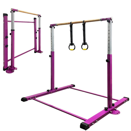 JC-ATHLETICS Gymnastics Bar for Kids Girls Ages 3-15 with Ring for Home Indoor Training Equipment- Steady Steel Construction, Anti-Slip, Easy to Assemble, 3' to 5' Adjustable Height