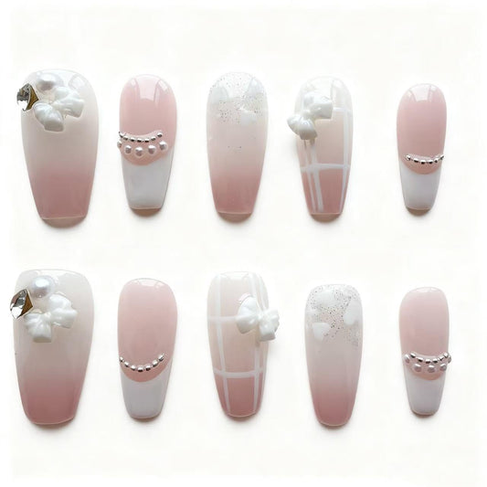 Handmade Wearing Armor Light Pink High end Style Atmosphere Bow 3D Relief Nail Patch Medium Size