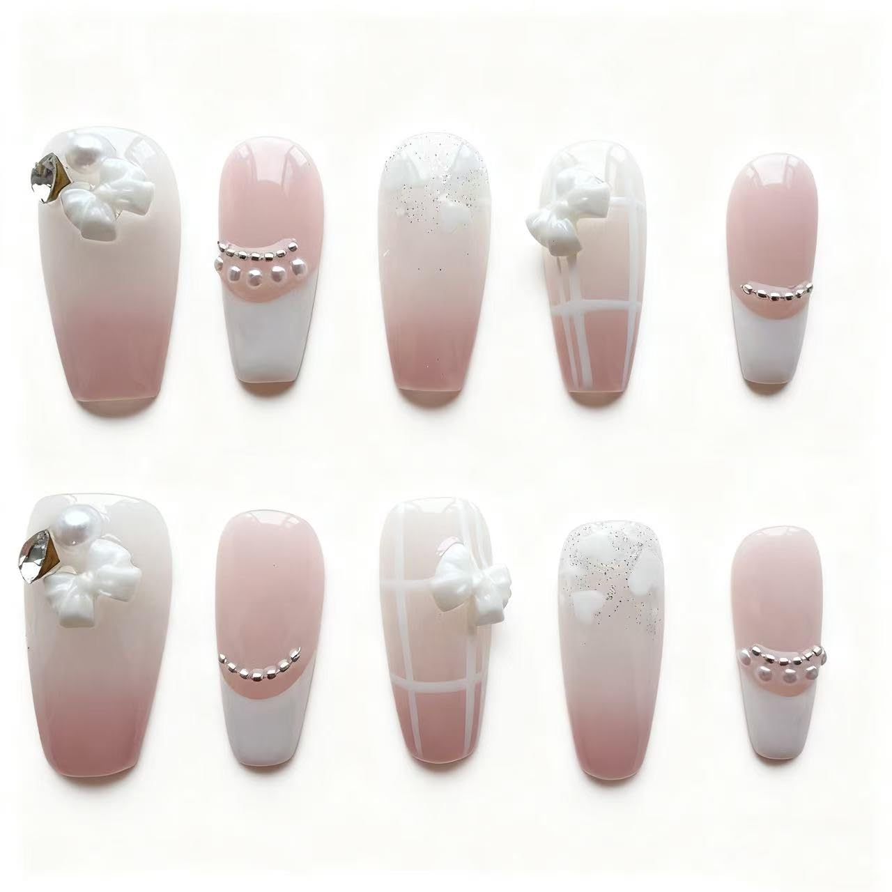 Handmade Wearing Armor Light Pink High end Style Atmosphere Bow 3D Relief Nail Patch Small Size