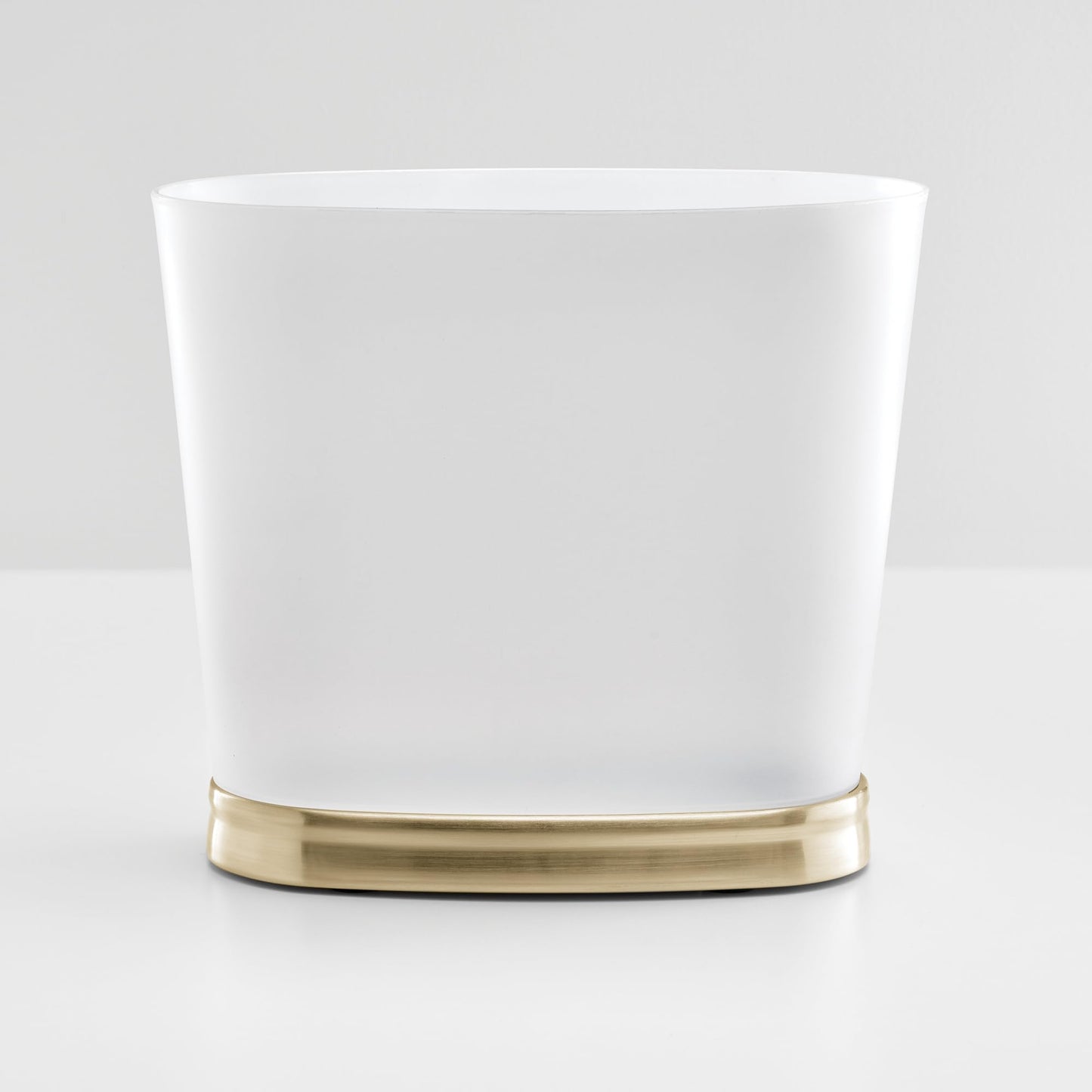 iDesign Slim Bathroom Trash Can, Small Plastic Garbage Can for Bedroom, Office, Desk, or Dorm, Frost/Soft Brass