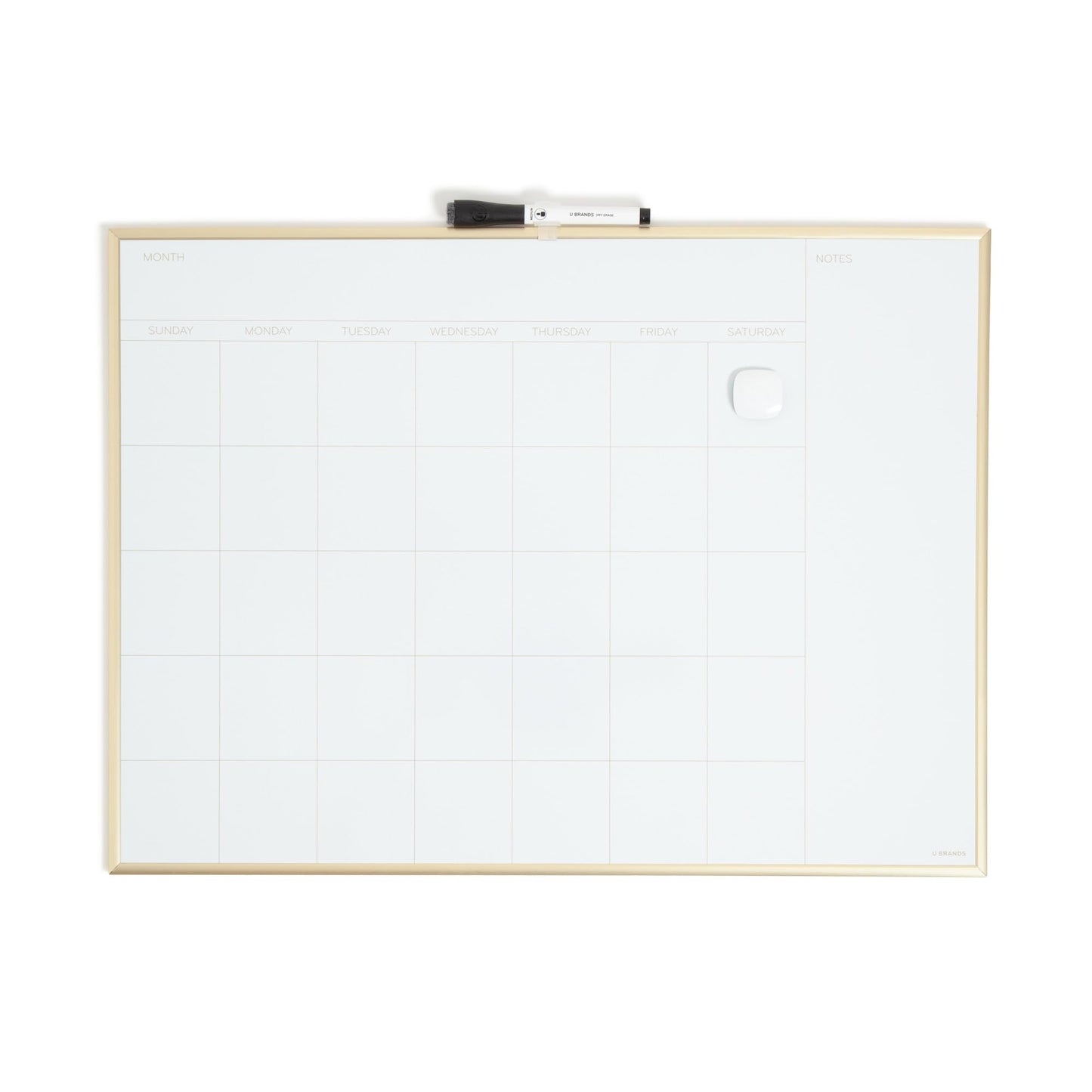 U Brands Magnetic Dry Erase Calendar White Board for Wall, 24" x 18", Dry Erase Board White Board Calendar with Gold Aluminum Frame, Includes a Magnet and a Marker