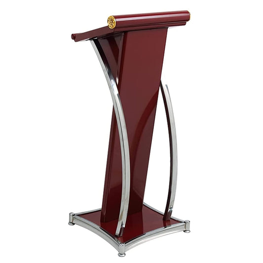 Red Metal Lectern Podium Stand for Church & Classroom, Adjustable Reading or Laptop Desk with Slanted Top Shelf for Office, Stage, or Studio Use