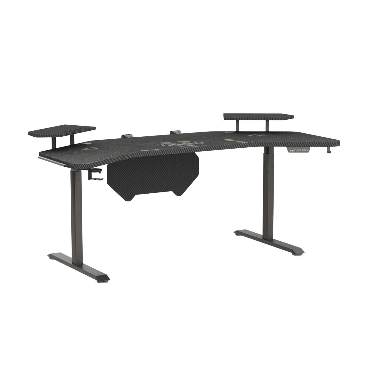 JWX Dual Motor Standing Gaming Desk with Aluminum Alloy Led Lights, 72'' Wing Shaped Large Gaming Studio Music Desk with Slot Design Shelves, for Streamer, Social Media Influencer & Music Recording