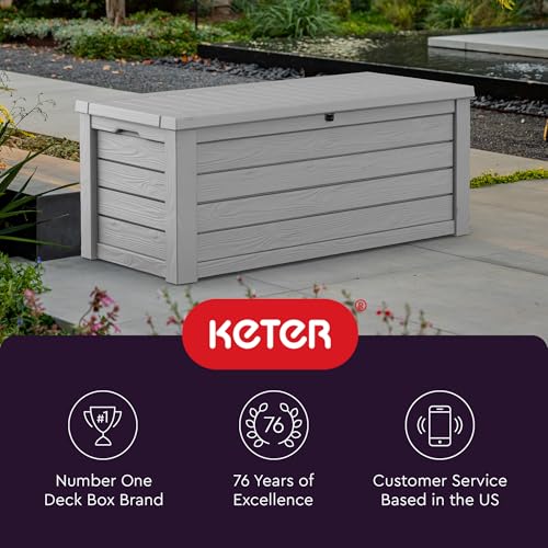 Keter Westwood 150 Gallon Resin Large Outdoor Storage Box for Patio Furniture, Outdoor Cushions, Garden Tools and Pool Floats, Light Grey