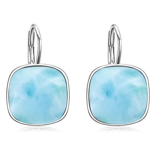 AOBOCO Sterling Silver Leverback Earrings Embellished with Crystals from Austria, Hypoallergenic Cushion Cut Square Crystal Earrings, Fine Anniversary Birthday Jewelry Gifts for Women (larimar)