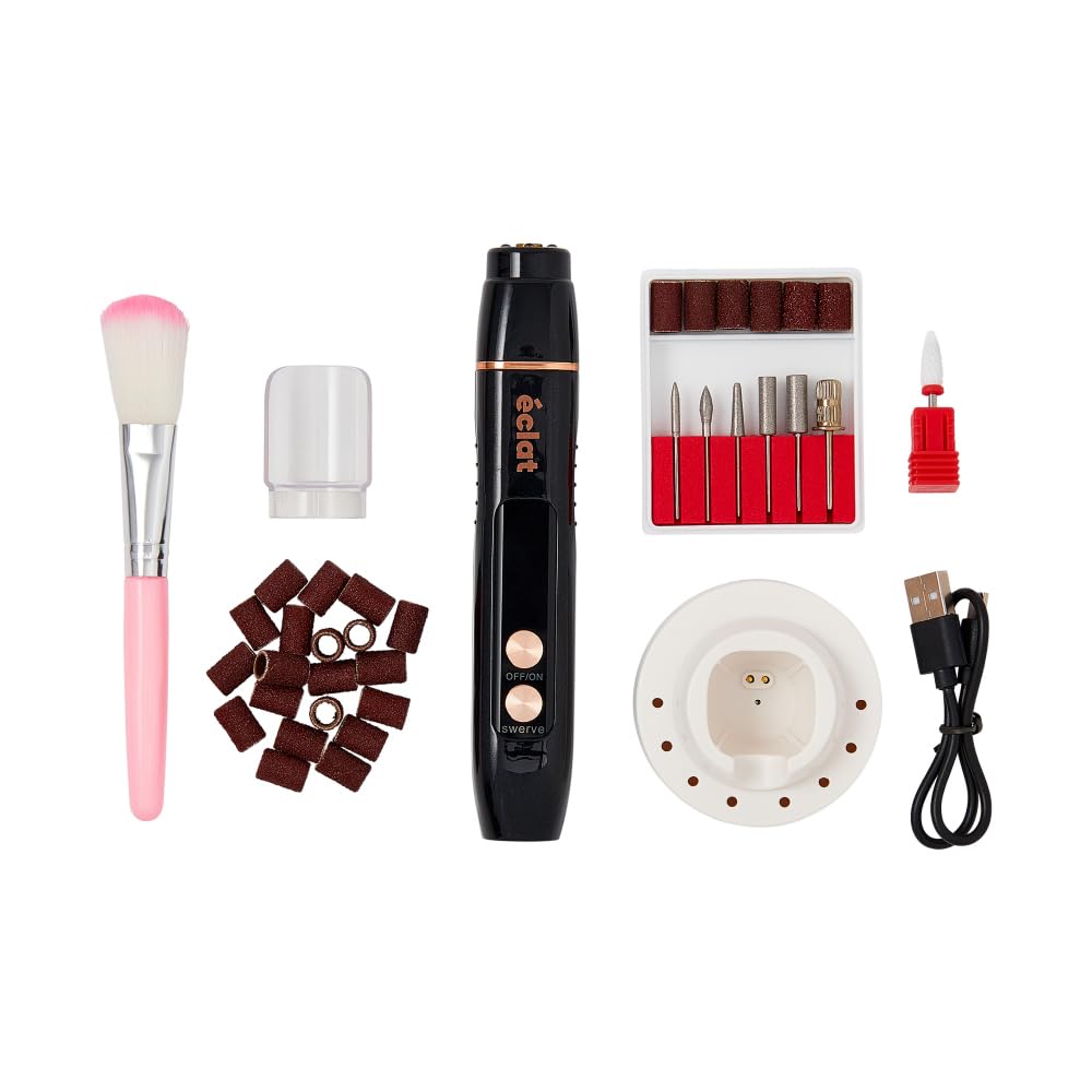 ÉCLAT Cordless Nail Drill, Professional Portable E-File for Gel & Acrylic Removal, Rechargeable Manicure Set with Charging Stand & LED Light, Quiet 13,000 RPM Electric File for Home, Travel, Black