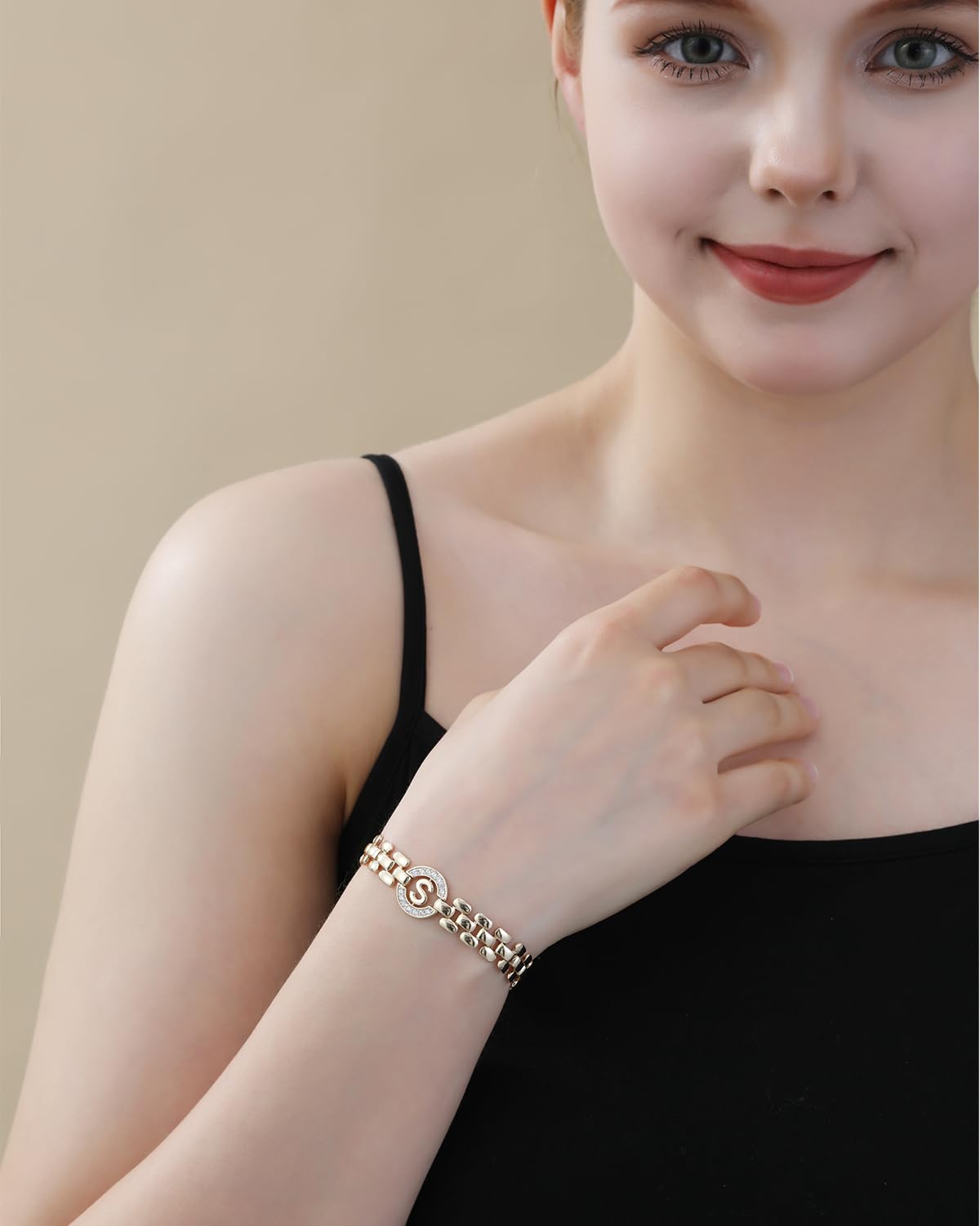 WEDDINEN Initial Bracelet,14K Gold Plated Letter Bracelets for Women, Thick Bangle Wrist Gold Alphabet Bracelet for Women, Christmas Gifts for Women Jewelry Initial F Charm Chain