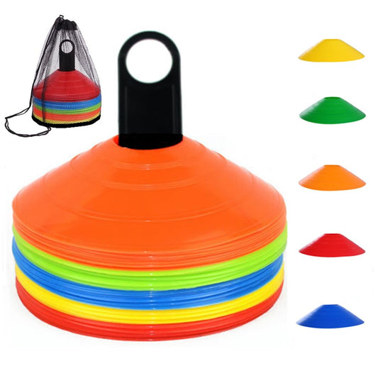 YOQXHY Soccer Cones (50 Pcs), Disc Cone Agility Training Sports Cone Plastic with Carry Bag & Holder for Football Basketball Drills Field Markers, (5 Colors)