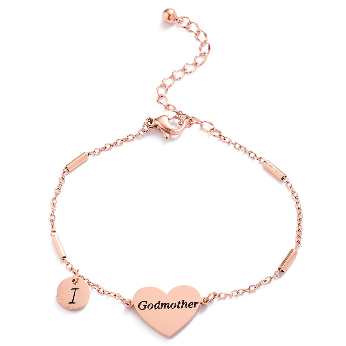 CHENVA Godmother Gifts Initial Bracelet Bangle for Women Gift for Godmother from Goddaughter (Godmother Bracelet-I-Rose Gold)