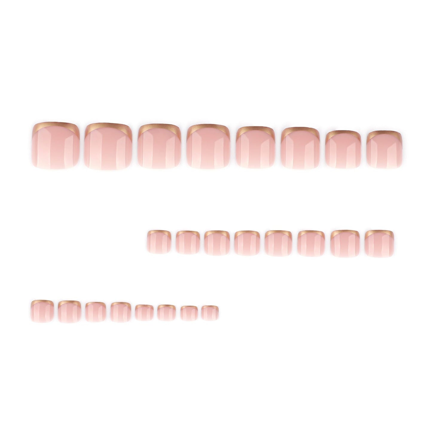 Gold French Tip Press on Toenails Short Square Fake Toe Nails Glossy Acrylic Toe Nail Press ons Reusable Toenails Press on Nails Artificial Glue on Toe Nails for Women 24Pcs