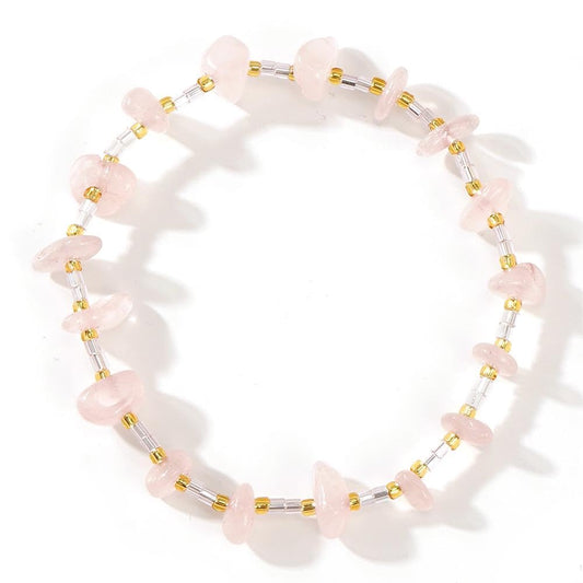 SHINUS BOHO Healing Natural Crystal Beaded Stretch Bracelet for Women,Handmade Boho Irregular Rose Quartz Energy Stones Harmony Love Bracelet Summer Beach Fashion Jewelry Gift Friendship