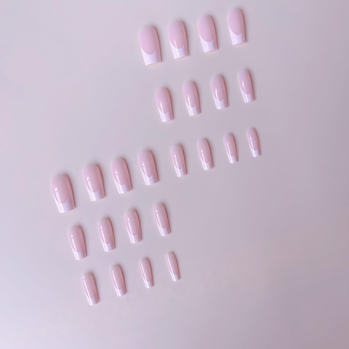 48 Pcs White French Tip Press on Nails Medium Square & Press on Toenails Set Pink Nail Press ons with Deep French Tip Designs Glossy Fake Nails Acrylic Nails Stick on Nails for Women Nail Decorations