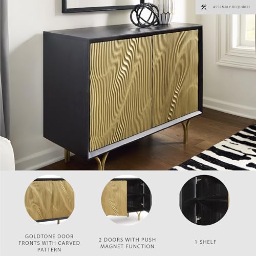Signature Design by Ashley Tayner Contemporary Accent Cabinet with 2 Doors and 1 Shelf, Black & Metallic