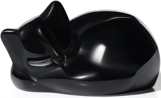 YATOJUZI 2" Black Cat Ornament Decor Obsidian Sleeping Cats Accessories Polished Gemstones Hand-Carved Cute Animal Statues Figurine Home Office Desk Decor Lucky Reiki Black Cat Gifts for Women