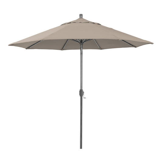 California Umbrella 12-Year-Non-Fading, 9Ft Premium Sunbrella Patio Umbrella, Hand-Crank, Button-Tilt, Gray Frame, Taupe Fabric