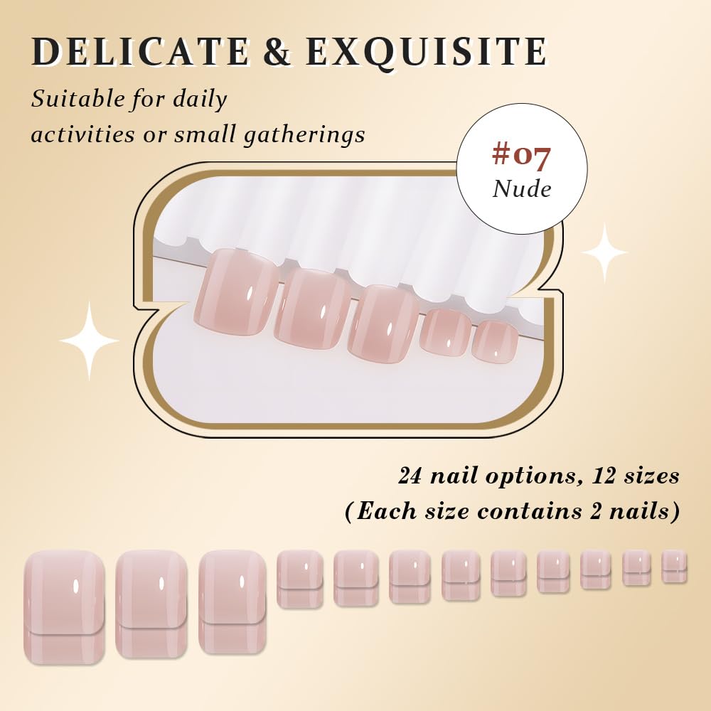 evpct Nude Press on Toenails Short Square No Glue, Spring Summer Nude Fake Stick Press on Toe Nails for Women, Soft Stick on Toenail Set with Kit, Perfectly Fit Full Cover Reusable Fake Toenails 32Pcs
