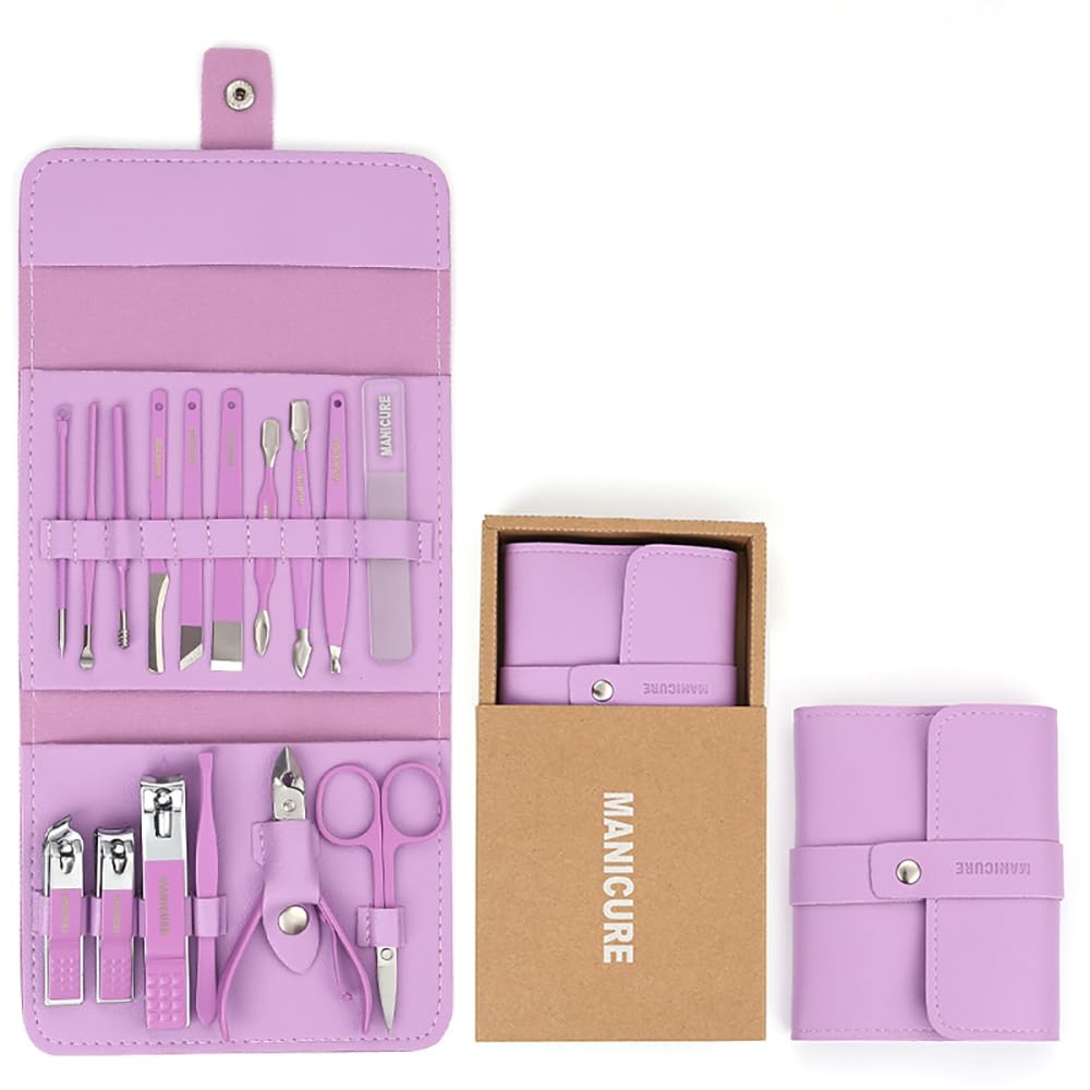 Generic 16 in 1 Manicure Kit Stainless Steel Manicure Pedicure Set Professional Travel Manicure Set Nail Clipper Set (Purple)