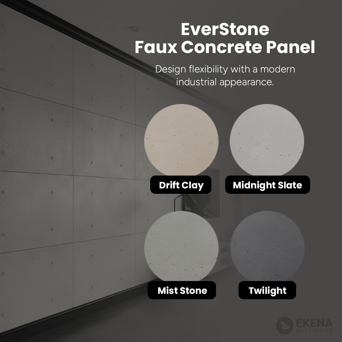 EverStone Modern Smooth Faux Concrete Panel, 48 1/4"W x 24 1/8"H x 7/8"D, Mist Stone