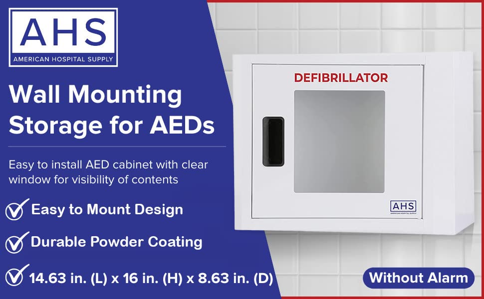 American Hospital AED Cabinet | AED Defibrillator Wall Mounted Storage Cabinet Non Alarmed White | Large Fits Zoll/Cardiac Science/All Brands