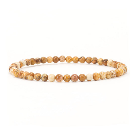 Cherry Tree Collection - Small, Medium, Large Sizes - Gemstone Beaded Bracelets For Women and Men - 4mm Round Beads (Picture Jasper, Small)
