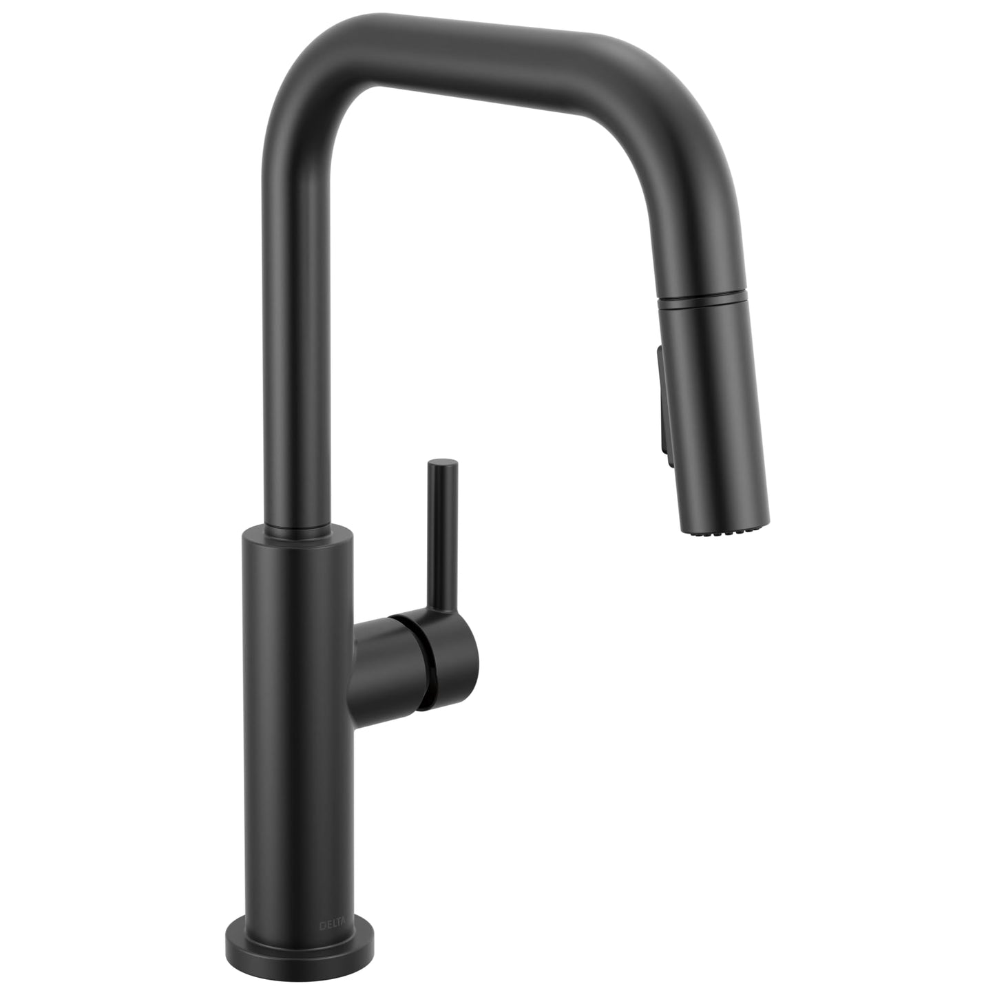Delta Nicoli U-Spout Kitchen Faucet with Pull Down Sprayer, Modern Single Hole, Matte Black 19868LF-BL
