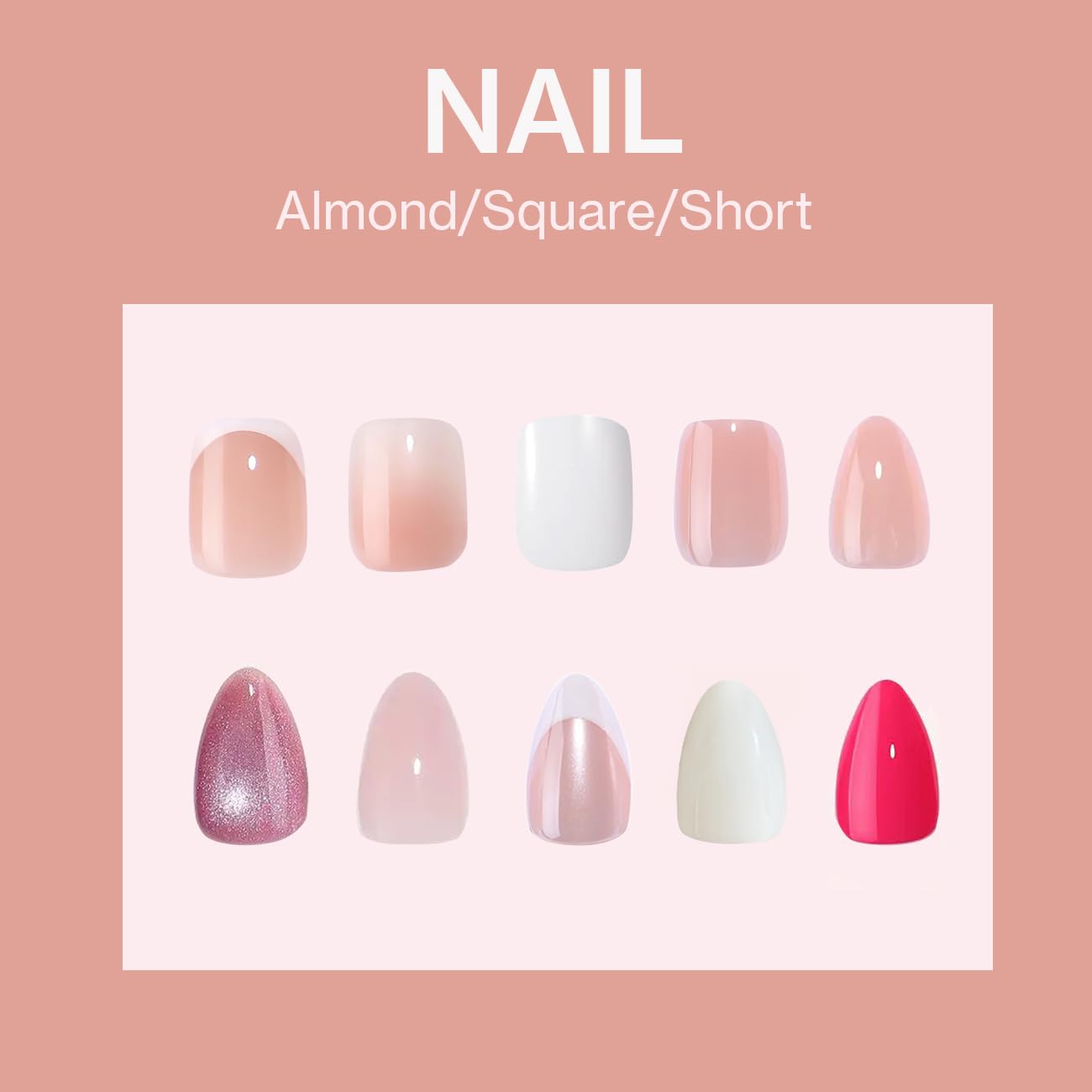 ESLALA Press On Nails Short Almond,Milk White Fake Nails,Glossy False Nails,Reusable Stick On Fake Nails with Glue | 16 Sizes - 32 Nail Kit(10 Almond Milk White)