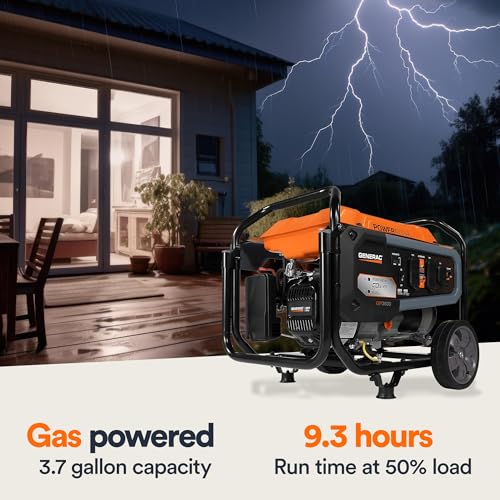 Generac 4,500 Starting Watt Portable Gas Generator - Home Backup or RV Ready - Heavy Duty Frame - Quiet, Long Runtime, Emergency Power- 49-State Compliant