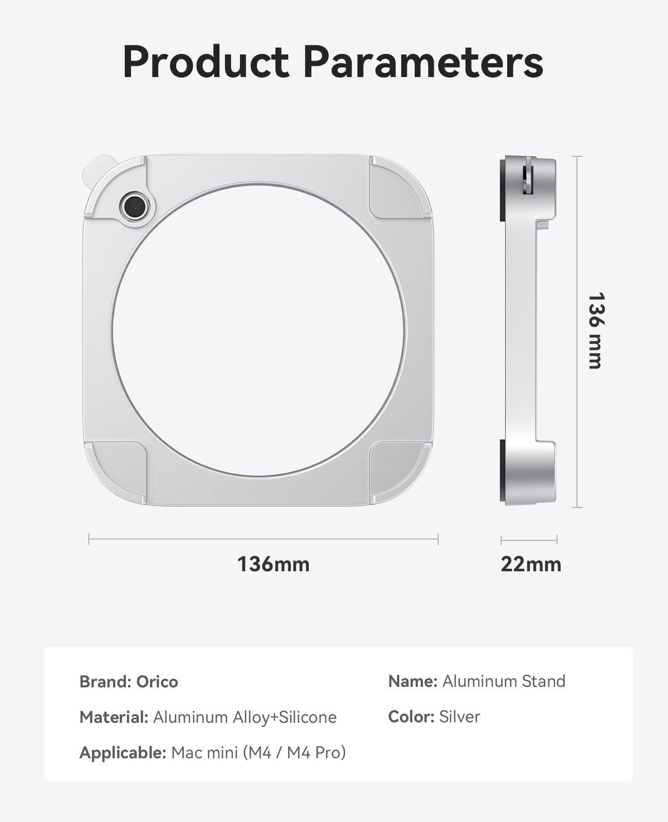 ORICO Stackable Mac mini Stand - Modular Interlocking Design, 360° Ventilation & Premium ABS Silver Finish, Space-Saving Stand for M4 or M4 Pro Mac mini-ST02