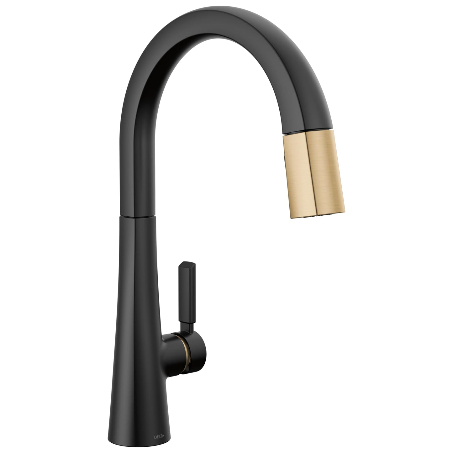Delta Monrovia Matte Black/Brushed Gold Kitchen Faucet with Pull Down Sprayer, Modern Single Hole Kitchen Sink Faucet, Single Handle, Matte Black/Champagne Bronze 9191-GZ-DST