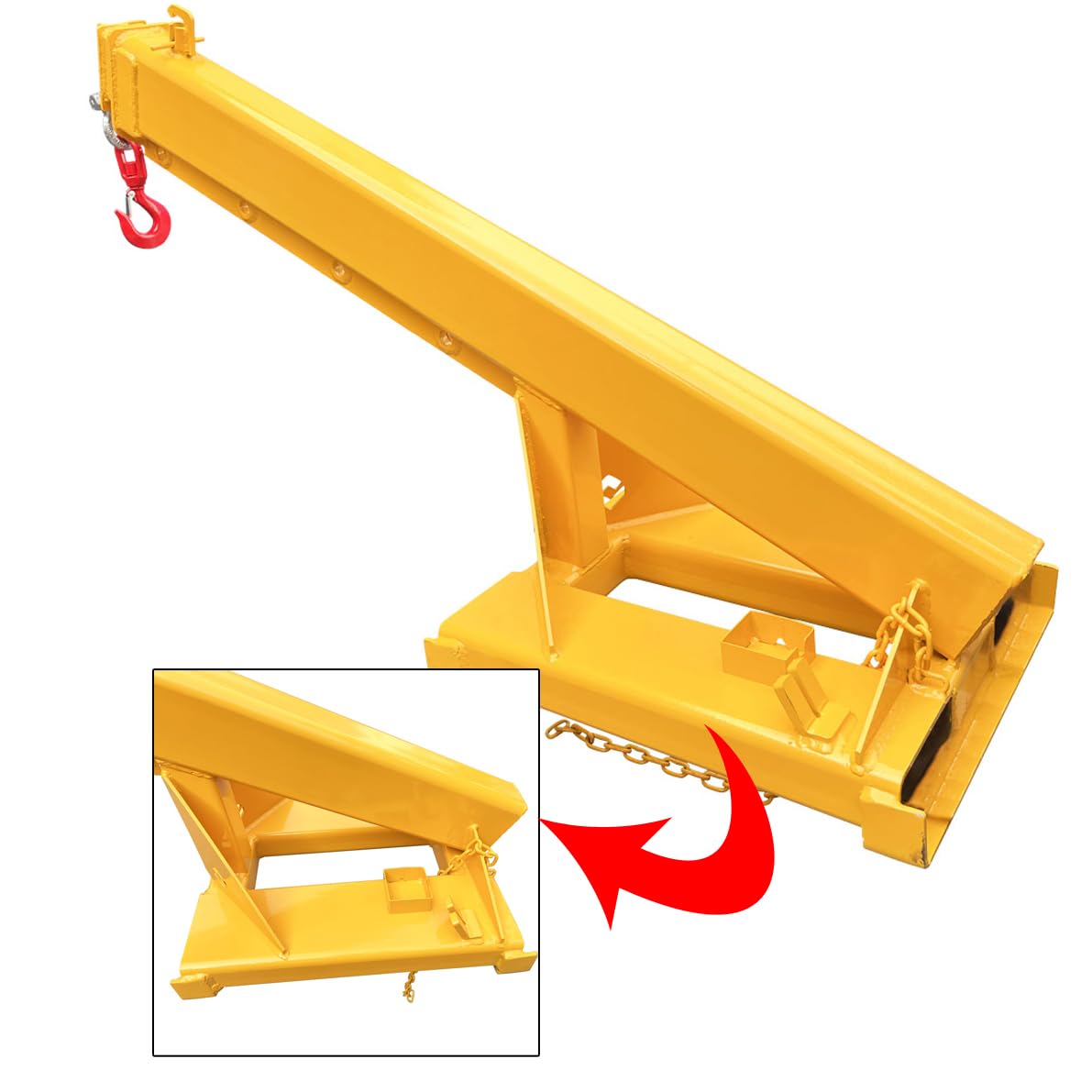 EQCOTWEA 3T/6600LB Adjustable Forklift Jib Boom Crane Attachment, 63-98in Forklift Telescopic Lifting Arm, Mobile Crane with One Hook for Forklifts, Heavy-Duty Towing & Handling Equipment