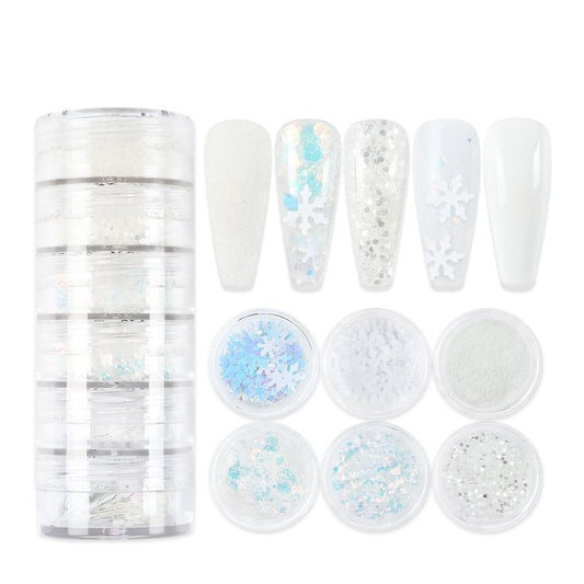 White Christmas Nail Art Glitters Winter Snowflake Nail Sequins, LPOODDNU 3D Holographic Christmas Snowflakes Nail Decals Winter Nail Art Decorations Accessories for Women Manicure DIY Craft