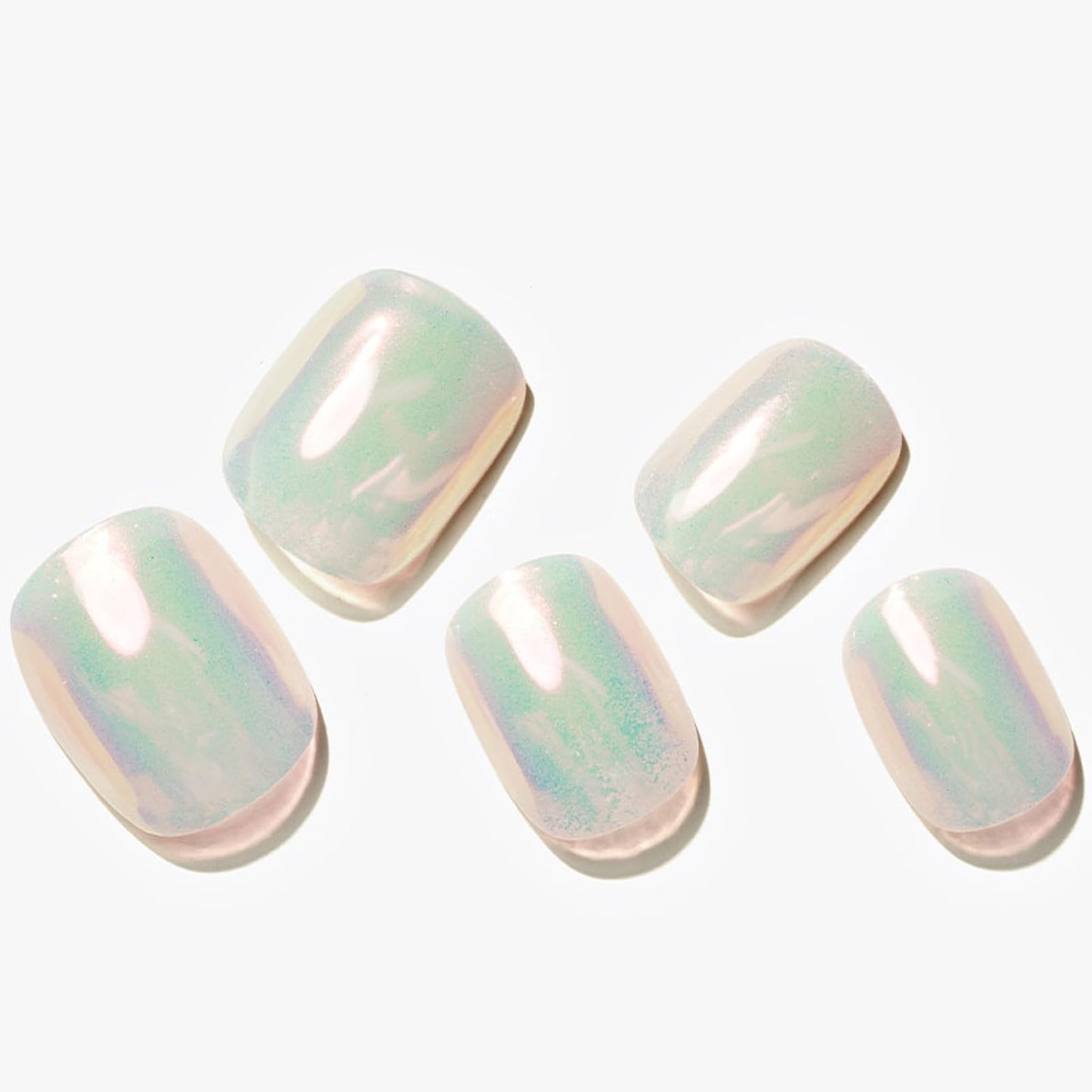 GLAMERMAID Press on Nails Extra Short Squoval, Handmade 2 Packds Pearl Chrome & Black Rainbow Gel Glue on Nails