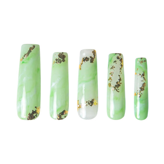 LOVFUL Reusable Press on Nails | Salon Quality Sustainable Style Handmade with Full Covered Crystals | Coffin Classic Regular 1.3 in | (Imperial Jade, L)