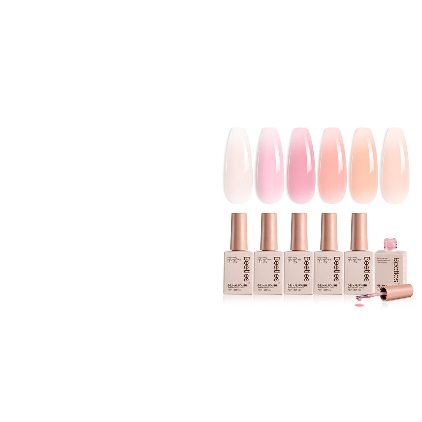 Beetles Cat Eye Press On Nails Short Almond, 32pcs 16 Sizes, Glue and Tabs, HEMA and TPO Free, Mist Glow & Jelly Gel Nail Polish Set 6 Colors, Milky Pink Nude, Sheer Transparent, Soak Off UV, DIY Mani