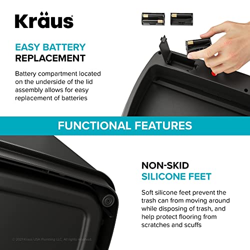 Kraus GarbagePro Rectangular 13 Gallon Hands-Free Motion Sensor Trash Can Battery Operated in Matte Black Finish with SoftShut Touchless Lid, KTCS-10MB