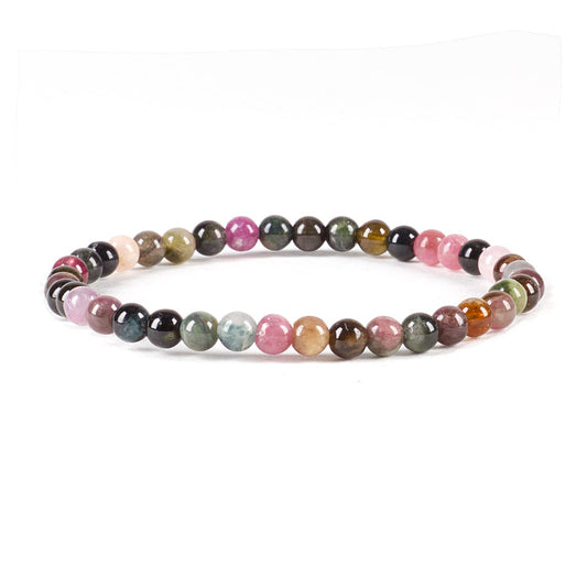 Cherry Tree Collection - Small, Medium, Large Sizes - Gemstone Beaded Bracelets For Women and Men - 4mm Round Beads (Tourmaline, Small)