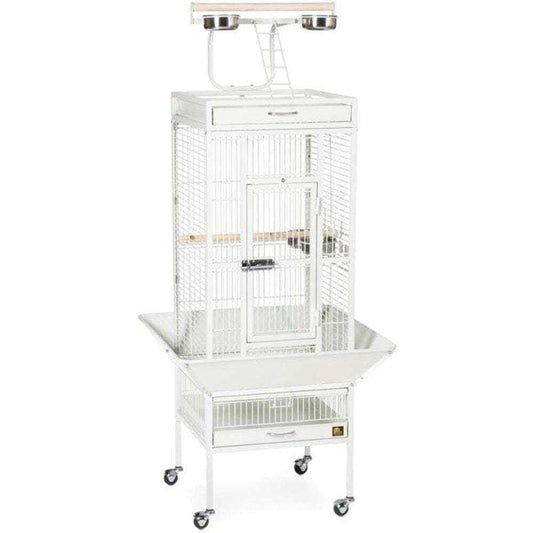 Prevue Pet Products Wrought Iron Select Bird Cage - Steel Cage with Rolling Stand and Seed Guards, Tall Vertical Design, Ideal for Cockatiels and Medium Birds - Chalk White
